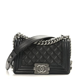 CHANEL Black Quilted Caviar Leather Small Boy Flap Bag