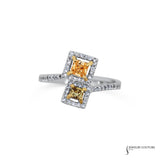 Meadowsweet - 18KT White Gold Yellow and Orange Princess Diamond Stackable Halo Ring
