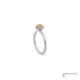 Kalmia - 14KT White Gold Round Yellow Diamond Stackable Oval Halo Ring