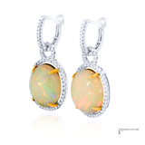 14K White Gold Opal & Diamond Drop Earrings Opal with Diamonds – Elegant Dangle Earrings
