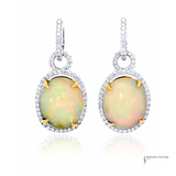 14K White Gold Opal & Diamond Drop Earrings Opal with Diamonds – Elegant Dangle Earrings