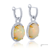14K White Gold Opal & Diamond Drop Earrings Opal with Diamonds – Elegant Dangle Earrings