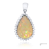 Pear-Shaped Opal & Diamond Halo Pendant 14K White Gold | with Diamonds