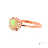 Opal & Diamond Halo Ring 14K Rose Gold – Cabochon Opal DecoAge Collection
