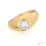 14K Yellow Gold Lab Grown Diamond Ring Bezel Set Solitaire Ring Signet Unisex