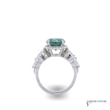 Echeveria - 14KT White Gold Blue-Green Round Diamond Center Halo Ring with Marquise Sides