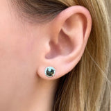 Black Diamond Stud Earrings in 14K White Gold with Diamond Halo