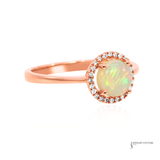 Opal & Diamond Halo Ring 14K Rose Gold – Cabochon Opal DecoAge Collection