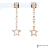 14KT Yellow Gold Diamond Star Dangle Earrings – Celestial Elegance in Every Drop