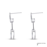 Paper Clip - 14KT White Gold Diamond Dangle Earrings