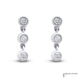 14KT White Gold Diamond Drop Earrings – Elegant Bezel-Set Dangling Studs