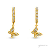 14KT Yellow Gold Butterfly Huggie Earrings with Diamonds – 0.13CT