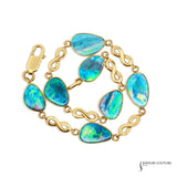 Passionflower - Opal Bracelet 14KT Yellow Gold Vintage Blue and multi-colored Opal Estate teardrop