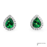 14KT White Gold Pear-Shaped Tsavorite Halo Stud Earrings – 1.10CT Gemstone with 0.14CT Diamond Accents