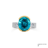 Sundew - 14KT Yellow Gold and White Gold Blue Zircon with Diamond Ring