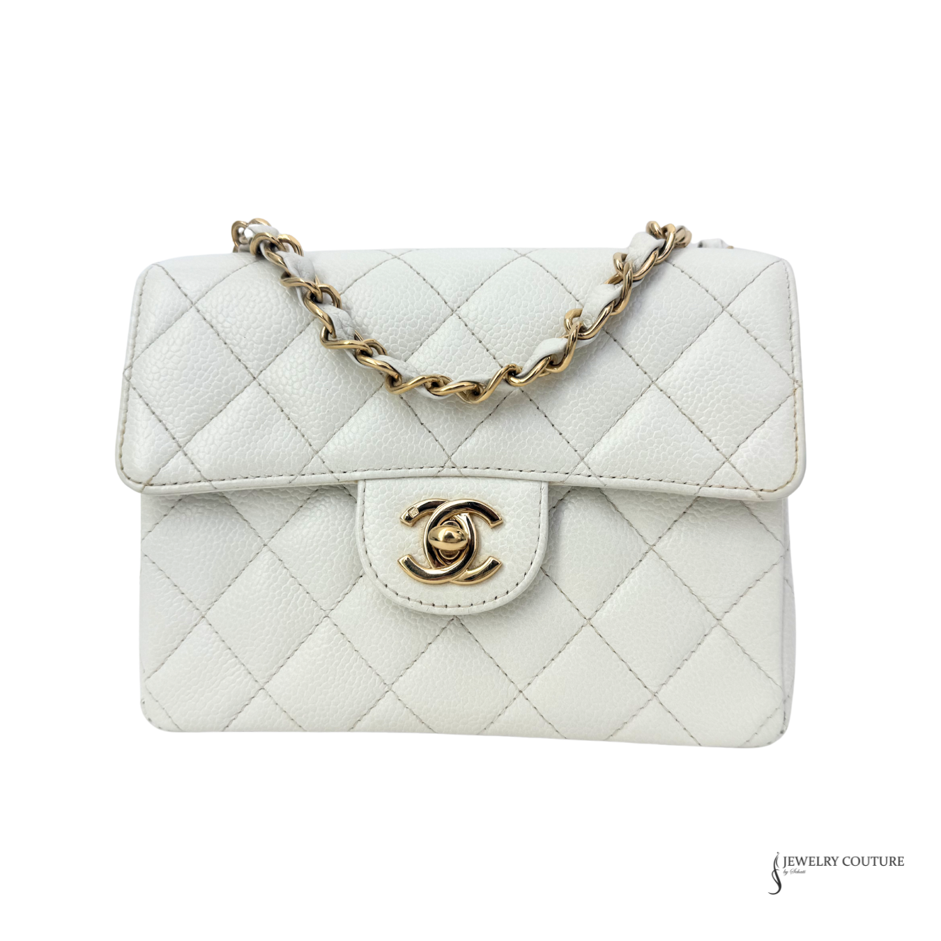 CHANEL Caviar Quilted Mini Square Flap White 2004 Pre Owned