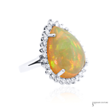 Pear Shape Ethiopian Opal & Diamond Halo Ring 14K White Gold – DecoAge Collection