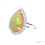 Pear Shape Ethiopian Opal & Diamond Halo Ring 14K White Gold – DecoAge Collection