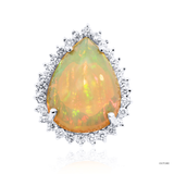 Pear Shape Ethiopian Opal & Diamond Halo Ring 14K White Gold – DecoAge Collection