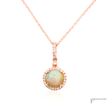 Gold Opal & Diamond Halo Necklace 14K Rose | with Diamonds