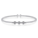 14K White Gold Bujukan Bead and Hexagon Cluster Diamond Bangle