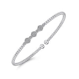 14K White Gold Bujukan Bead and Hexagon Cluster Diamond Bangle