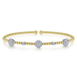 14K White-Yellow Gold Bujukan Diamond Cluster Stations Bangle