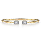 14K Yellow Gold Bujukan Open Cuff Bracelet with Diamond Baguettes