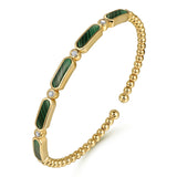 14K Yellow Gold Diamond and Malachite Bujukan Bangle