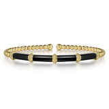 14K Yellow Gold Bujukan Beads Split Bangle with Black Enamel