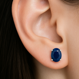 14KT White Gold Oval Blue Sapphire Stud Earrings – 3.5CT Statement Elegance