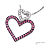 14K White Gold Double Heart Pendant with Ruby & Diamonds