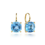 14K Yellow Gold Cushion Cut Blue Topaz Earrings In-Store