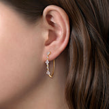14K Yellow Gold Prong Set 30mm Round Classic Diamond Hoop Earrings