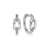 925 Sterling Silver White Sapphire Link Chain Hoop Earrings
