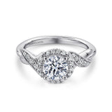 Vintage Inspired 14K White Gold Round Halo Diamond Engagement Ring