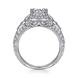 Abel - Vintage Inspired 14K White Gold Fancy Halo Round Diamond Engagement Ring