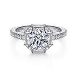 Ryland- 18k White Gold Octagonal Halo Round Diamond Engagement Ring