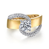 Emerie - 14K White-Yellow Gold Round Bypass Diamond Engagement Ring