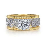 Galia - 14K White-Yellow Gold Round Diamond Engagement Ring