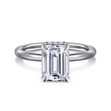 Rainah - 14K White Gold Hidden Halo Emerald Cut Diamond Engagement Ring