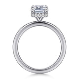 Rainah - 14K White Gold Hidden Halo Emerald Cut Diamond Engagement Ring
