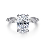Adeena - 14K White Gold Oval Hidden Halo Double Prong Diamond Engagement Ring