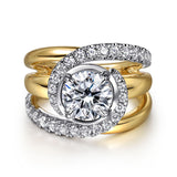 Francesca - 14K White-Yellow Gold Fancy Halo Round Diamond Engagement Ring