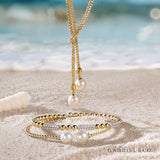 14K White and Yellow Gold Diamond Pavé Three Station Bar Bujukan Beads Split Bangle Bracelet