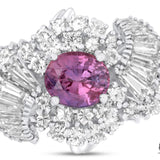 Romy - 18KT White Gold Oval Pink Sapphire with Round and Baguette Diamond Accents