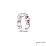 Ranunculus - 14KT White Gold Diamond and Ruby Channel Set Ring