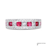 Ranunculus - 14KT White Gold Diamond and Ruby Channel Set Ring