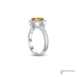 Lantana - 14KT White Gold Halo Ring with Round Orange Sapphire