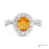 Lantana - 14KT White Gold Halo Ring with Round Orange Sapphire